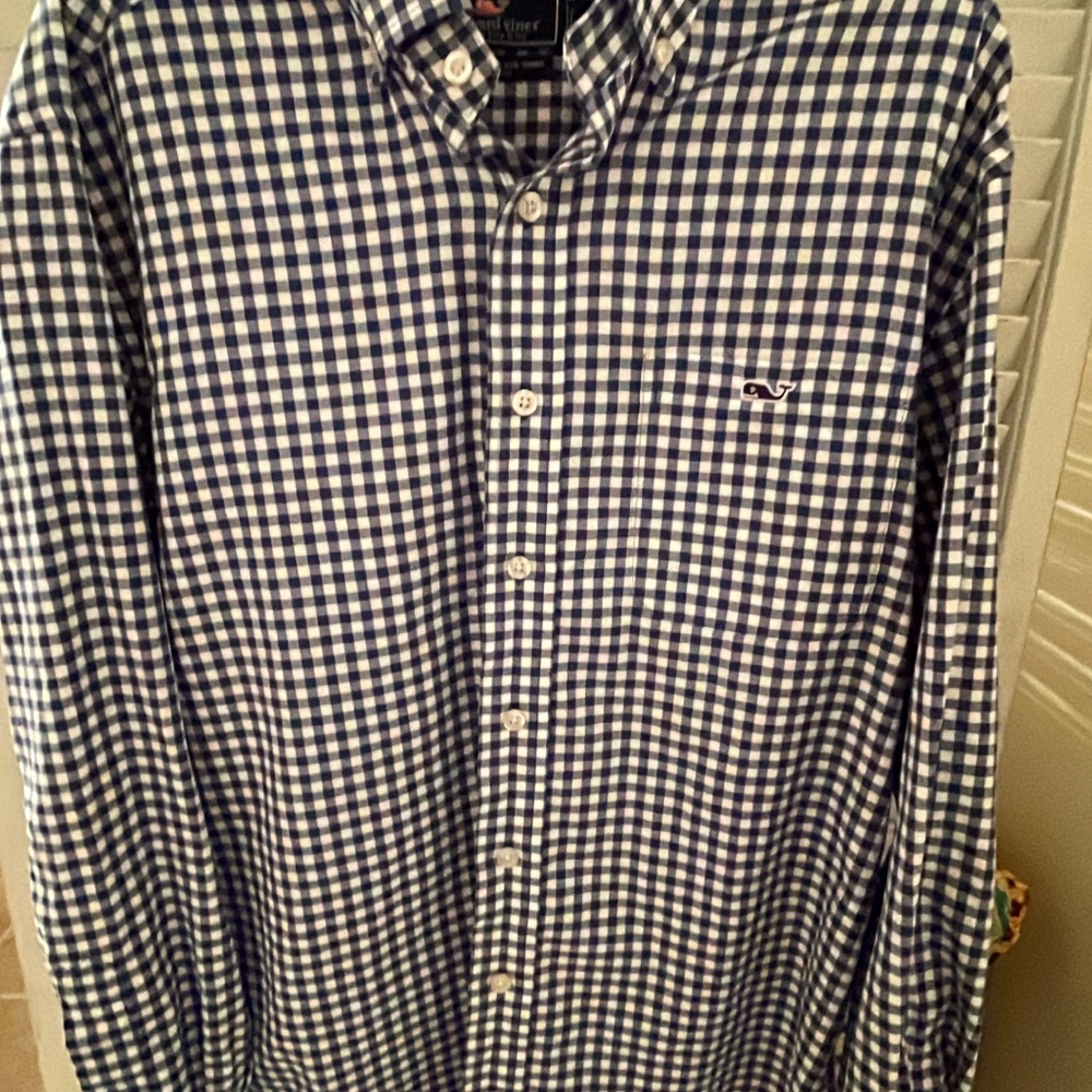Vineyard Vines Classic Fit Tucker Small Men's Navy and White Check Shirt